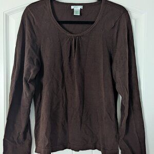 Laura Ashley Long Sleeve Brown Sweater Shirt with Gathered Neckline